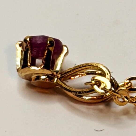 Vintage Ronte Beverly Hills Genuine Ruby Pendant Necklace 18” Gold Tone Chain - Picture 4 of 7